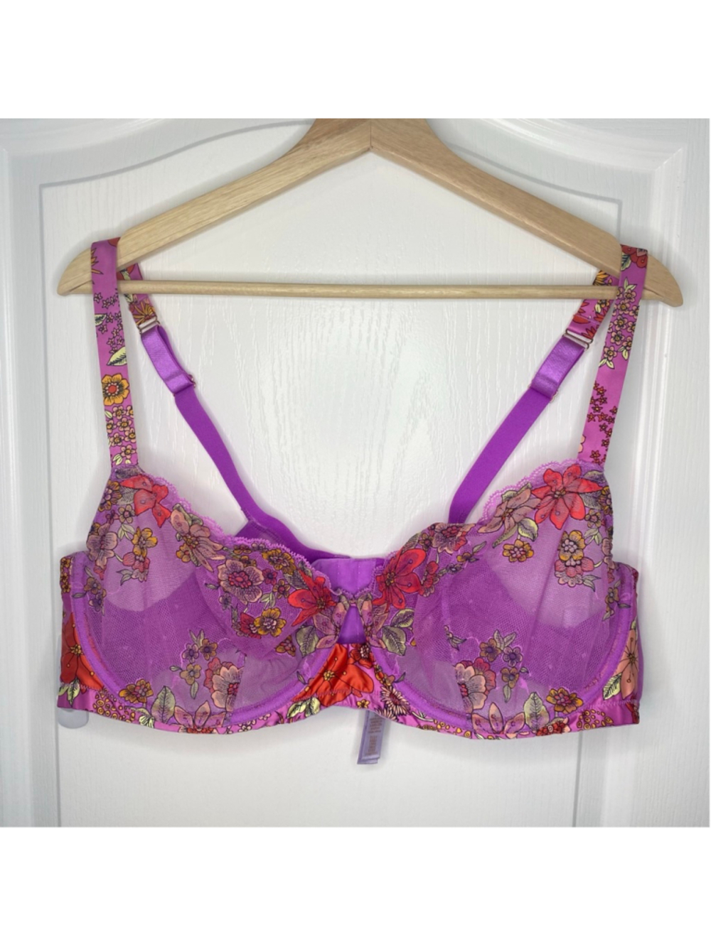 Savage X Fenty 42DD Bra Purple Floral Poppy Mesh Lace Coquette Y2K Whimsigoth